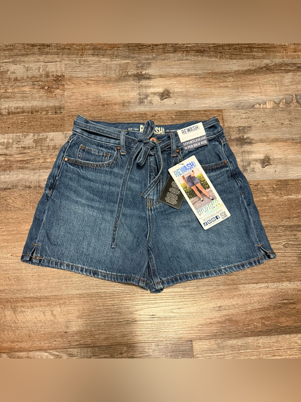 Rewash Women's Navy Blue High Rise Denim Tie-Waist Shorts NWT Size 0 24
